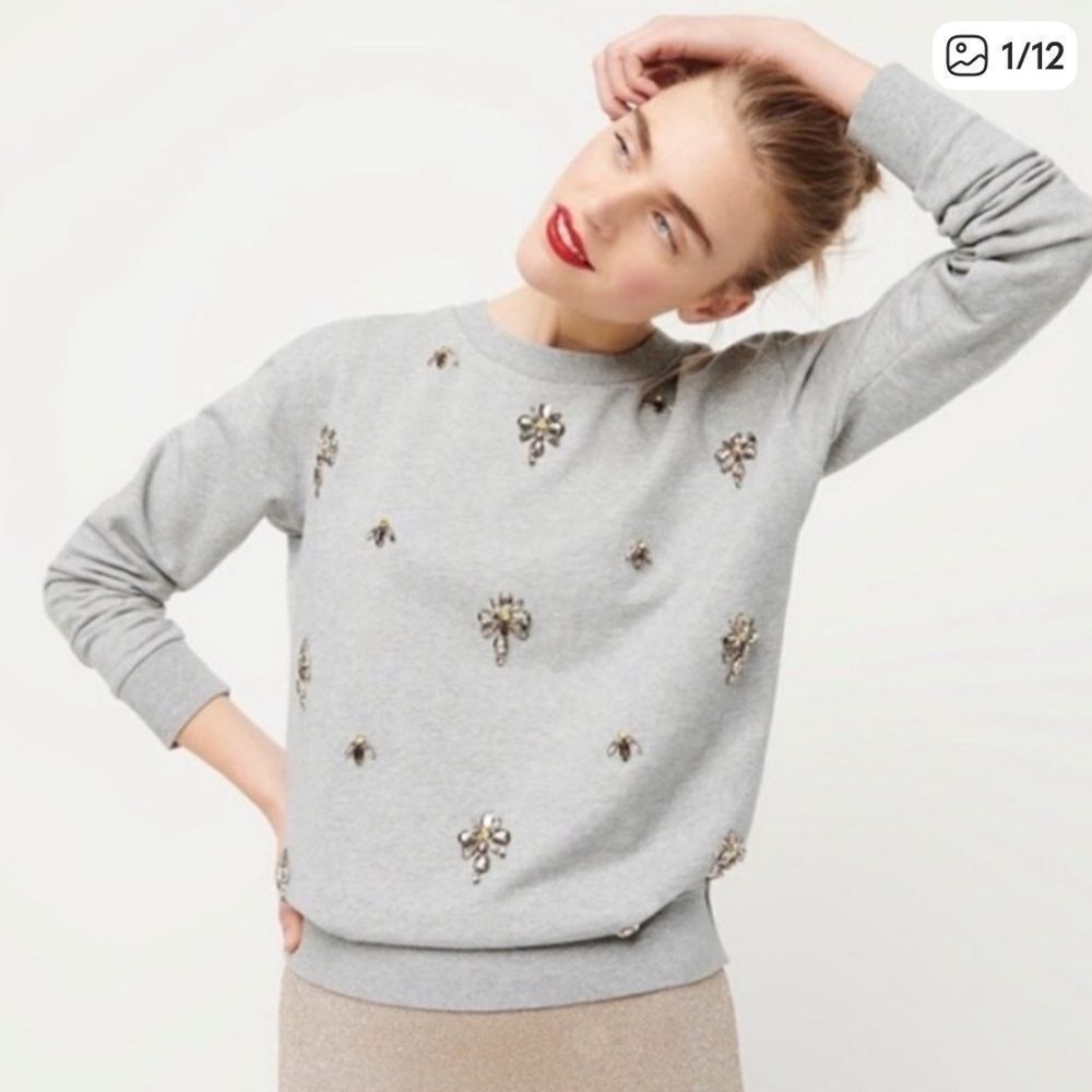 J. Crew Embellished Chandelier Sweatshirt Gray Womens Large